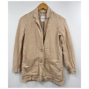 Madewell Gingham Linen Blend Blazer Jacket Tan White XXS